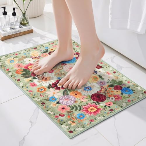 Bath Mat 17x24 Non Slip, Washable Low Pile Area Rug, Green - color: Green, size: 1'4" x 2' (Rectangular)