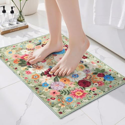 Bath Mat 17x24 Non Slip, Washable Low Pile Area Rug, Green - color: Green, size: 1'4" x 2' (Rectangular)