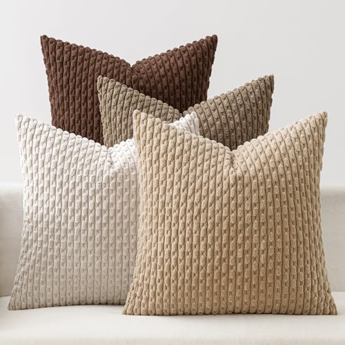 MIULEE Boho Brown Decorative Throw Pillow Covers for Couch Sofa Living Room Set of 4 Rustic Cushion Covers Neutral Farmhouse Corduroy Pillowcases Home Decor 18x18 Inch Brown Gradient Series - color: Brown