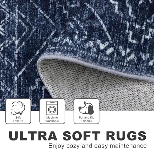KILOCOCO Washable Runner Rug 2x10 Non Slip Runners for Hallway, Dark Blue - color: Dark Blue, size: 2' x 10' (Runner)