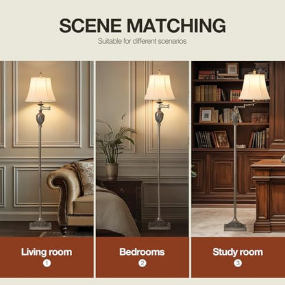 Traditional Floor Lamp with 350° Swing Arm,3 Color Temperatures,Silver - color: Antique Silver-11