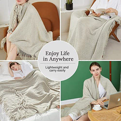 Blagic Wheat Textured Knit Throw Blanket for Couch,Grey and White,50"x60" - color: F-grey & White, size: 50 × 60 in