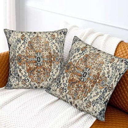 Gold Blue Carpet Ethnic Boho Throw Pillow Covers 16x16 Set of 2 - color: Blue Boho, size: 16" x 16" (Pack of 2)
