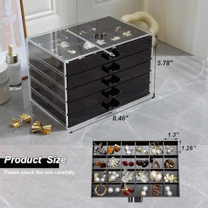 YUFONG Earring Storage Box Organizer 5 Drawers with 120 Small Compartments - color: Black
