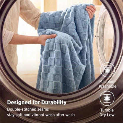 Bedsure Checkered Soft Cozy Fleece Blanket Full Size, Ashley Blue, 84"×90" - color: 02 Ashley Blue, size: Full (84" X 90")