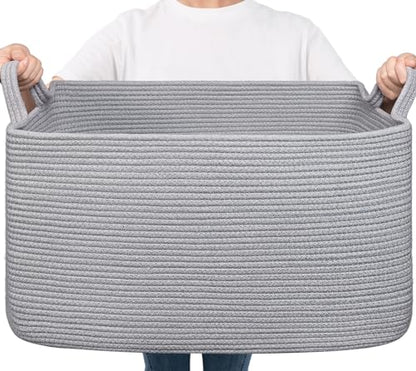 Goodpick Large Woven Rope Blanket Basket, Rectangle, Gray, 75L - color: Grey, size: Large(21.6"L x 14.9"W x 11.8"H)