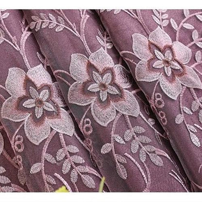 Amidoudou 1 Pair European Double Layer Curtains for Living Room Bedroom Luxury Flower Embroidered Curtains with Valance (Purple,52x90 Inch) - color: Purple, size: 52"W x 90"L (Pack of 2)