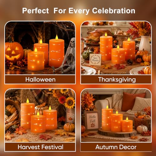 Raycare Orange Battery Operated Flameless Pillar Candle with Remote Timer - color: 3pcs-Orange