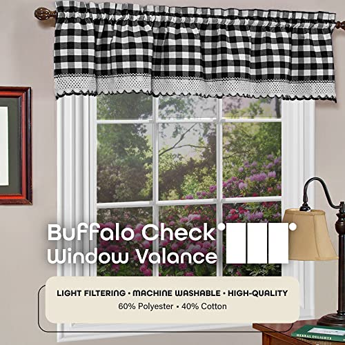 Buffalo Check Valance Curtains, 58 x 14 in, Black & White Plaid - color: Black, size: 58"W x 14"L (Pack of 1)