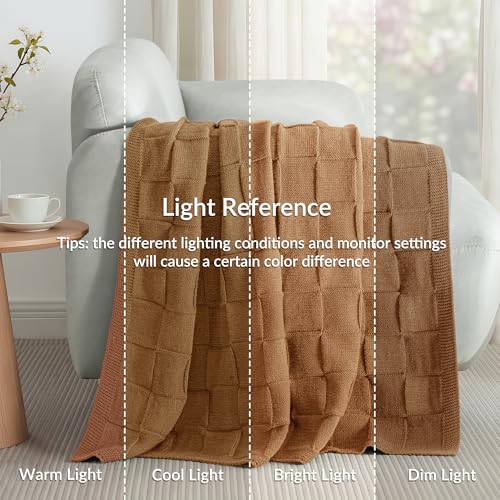 Whale Flotilla Checkered Knit Throw Blanket for Couch, Brown - color: Brown, size: 50x60 Inch