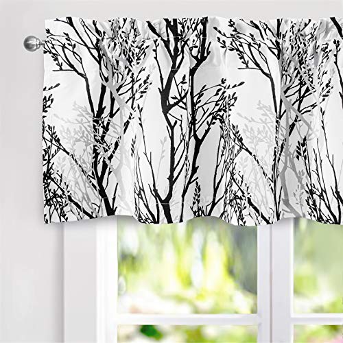 DriftAway Tree Branch Lined Valance Double Layer Blackout Thermal Insulated Abstract Ink Printing Window Curtain Valance Rod Pocket 52 Inch by 18 Inch Plus 2 Inch Header Black White 1 Pack - color: Black White, size: 52"W x 18"L (Pack of 1)