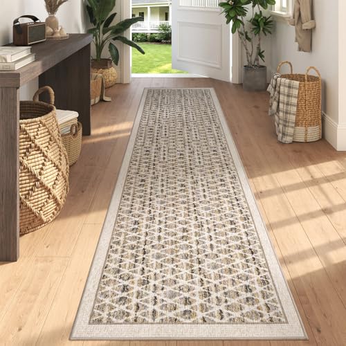 2x8ft Non Slip Hallway Runner Rug，Low Pile Kitchen Runner Rug,Grey - color: Beige, size: 2'x8'