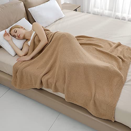 bearberry Knit Throw Blanket 53x71 Camel Super Soft Plush for Couch - color: Camel, size: Throw XL(53″x71″)