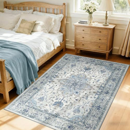 RELEANY Washable Vacuum-Friendly Area Rugs 3'x5' Blue/Gray - color: Blue/Gray, size: 3' x 5' (Rectangular)