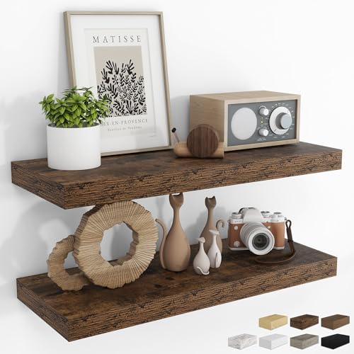 RICHFOCUS Bathroom Floating Shelves for Wall 2Pack|Rustic Brown|32" L - color: Rustic Brown, size: 31.5"L x 8"D, Set of 2