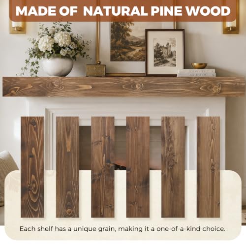 84x8x5in Pine Wood Fireplace Mantel Shelf, Weathered Brown - color: Weathered Brown, size: 84x5x8-hollow