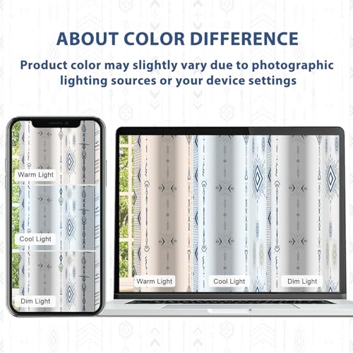 Boho Blue and White Geometric Striped Blackout Curtains for Living Room Bedroom 63 Inch Length 2 Panel Set, Western Room Darkening Patterned Grommet Window Drapes - color: Blue Stripe, size: 52"W x 63"L (Pack of 2)