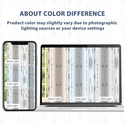 Boho Blue and White Geometric Striped Blackout Curtains for Living Room Bedroom 63 Inch Length 2 Panel Set, Western Room Darkening Patterned Grommet Window Drapes - color: Blue Stripe, size: 52"W x 63"L (Pack of 2)