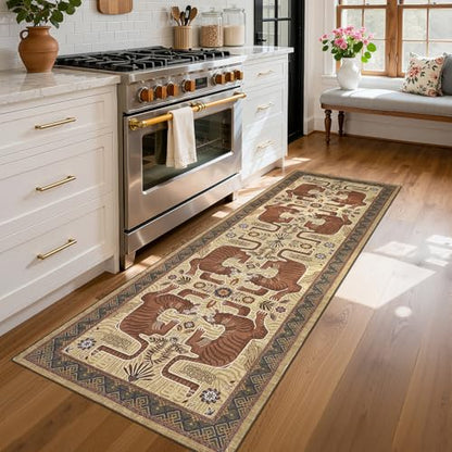 GarveeHome Tiger Print 2.5'x8' Washable Non Slip Runner Boho Hallways Rugs - color: Camel, size: 2'6" x 8' (Rectangular)