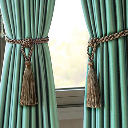 2 Pack Curtain Tiebacks Handmade Tassel Rope Curtain Holdbacks - color: Flaxen, size: 2p