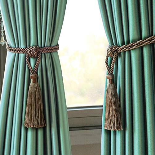 4 Pack Curtain Tiebacks Handmade Tassel Rope Curtain Holdbacks - color: Flaxen, size: 4p