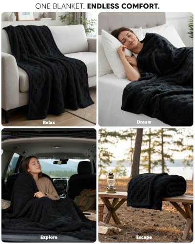 Utopia Bedding Plush Checkered Fleece Blanket Black Twin, 60x80 Inches - color: Black, size: Twin