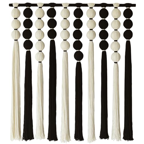 Macrame Wall Hanging Black White Sphericity Fiber Yarn Art 39"W*39"L - color: Black and White