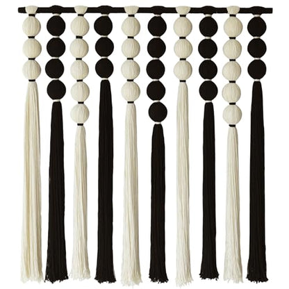 Macrame Wall Hanging Black White Sphericity Fiber Yarn Art 39"W*39"L - color: Black and White
