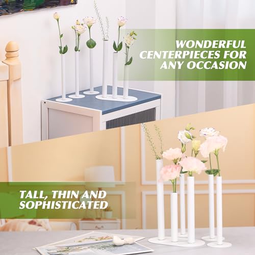 Magnetic Bud Vases Set of 6, White Aluminum Small Flower Vases with Stainless Steel Magnetic Bases, Minimalist Single Stem Vase Centerpieces for Wedding Dining Table Home Farmhouse Boho Decor
