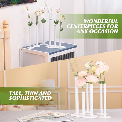 Magnetic Bud Vases Set of 6, White Aluminum Small Flower Vases with Stainless Steel Magnetic Bases, Minimalist Single Stem Vase Centerpieces for Wedding Dining Table Home Farmhouse Boho Decor