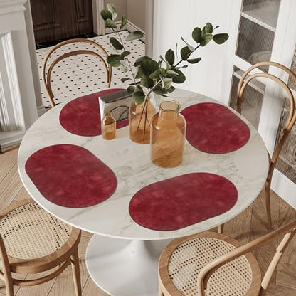 ADRIMER Oval Placemats Set of 6, Wipeable Faux Leather, Wine Red - color: Wine Red