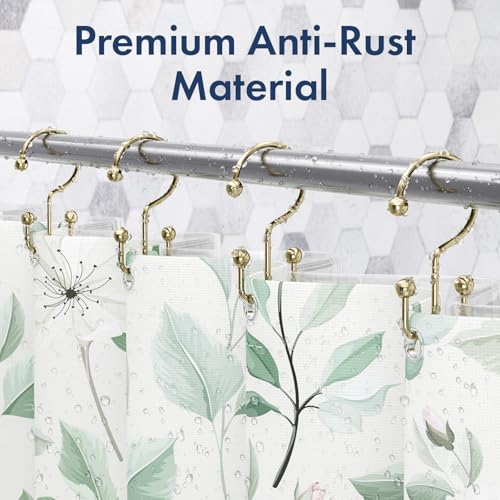 Bathway Shower Curtain Hooks Gold Shower Curtain Rings, 12 Pcs Double Hook Shower Curtain Hooks Rings Shower Curtain Hangers Rust Proof, Metal Shower Hooks for Bathroom Shower Curtain Rod - color: Gold, style: Minimalist