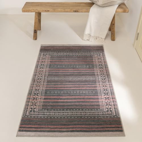 Vibe Stripe 3' x 5' Rust Red & Clay Accent Rug - Persian-inspired design - size: 3' x 5' (Rectangular)