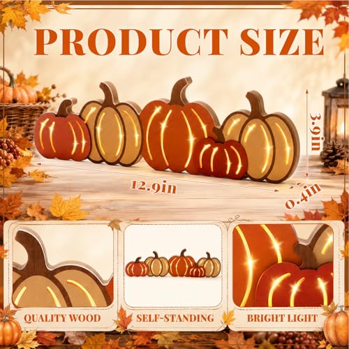 Geetery Fall Pumpkin LED Wooden Sign Rustic Wooden Word Sign for Table Home - style: Pumpkin