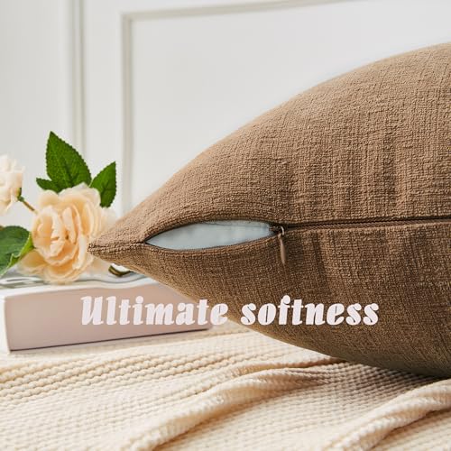 GAWAMAY 4 Pack Apricot Brown 18x18 Chenille Throw Pillow Covers for Couch - color: Apricot Brown, size: 18" x 18" (Pack of 4)