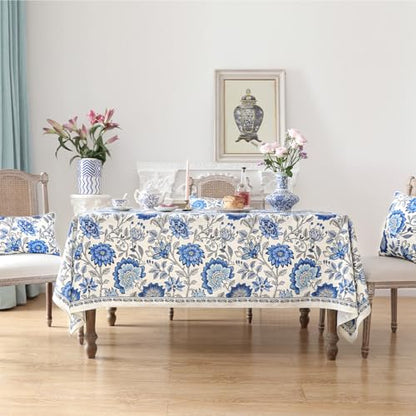 ISAENNE Designer French Linen Rectangular Tablecloth,102"x63"-Blanch - color: Blanch, size: 102" x 63" (Rectangular)