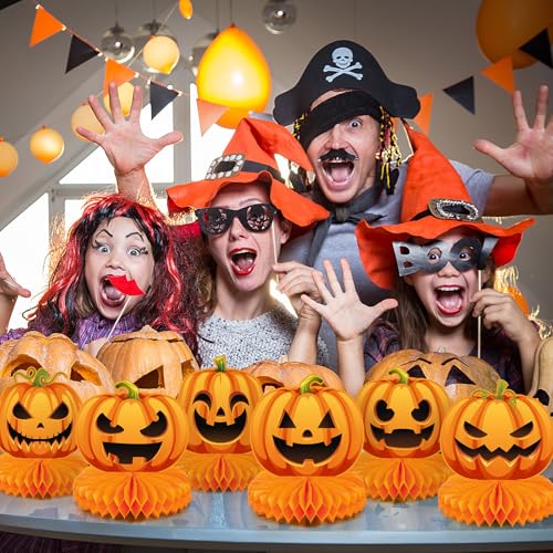 Faccito 9 Pcs Halloween Pumpkin Honeycomb Centerpieces Table Decorations - style: Cute