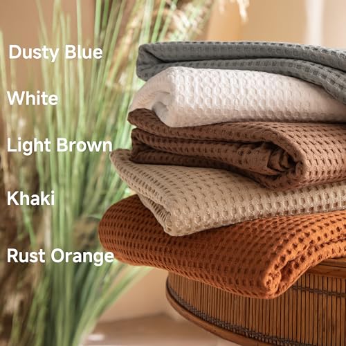 Simple&Opulence 100% Cotton Waffle Weave Throw Blanket 40"x50", Light Brown - color: Light Brown, size: Small(40"x50")