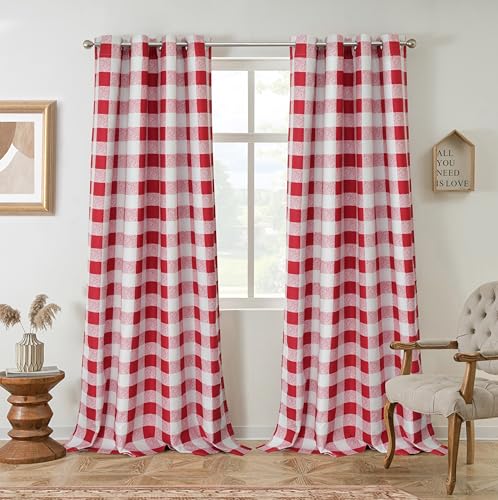 DriftAway Buffalo Plaid Blackout Curtains 2 Panels W52 x L96, Red - color: Red, size: 52"W x 96"L (Pack of 2)