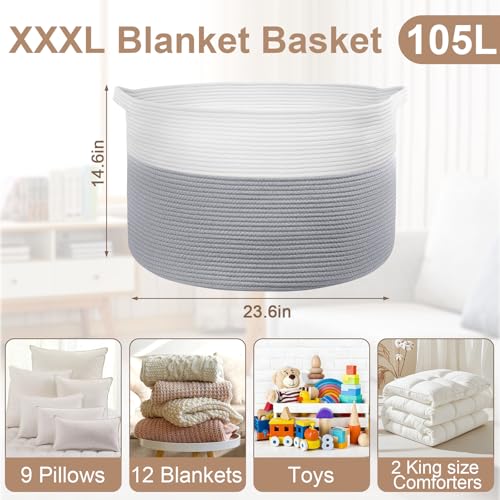 105L Large Blanket Basket Storage with Handles - White & Gray - color: Gray & White, size: 105L
