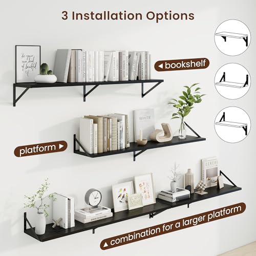 Axeman Deep Floating Shelves, 48'' x 10'' Black Wall Shelves Set of 2 - color: Black, size: 48W x 10D