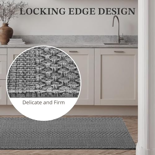 MatEssenz Runner Rug – Boho 2x6 ft Hallway Runner Rug Washable Non-Slip Entryway Rug with Rubber Backing, Grey, Machine Washable, Durable Hand-Woven Design for Home & Kitchen - color: Grey, size: 2' x 6' (Rectangular)