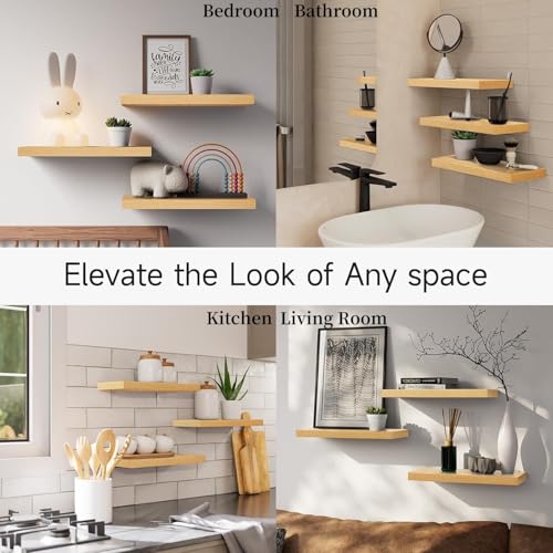 BAYKA Light Oak-Toned Floating Shelves 15.7in, Set of 3, Wall Mounted Shelf - color: G. Oak-toned - Mid-century Revival Style, size: 15.7inches