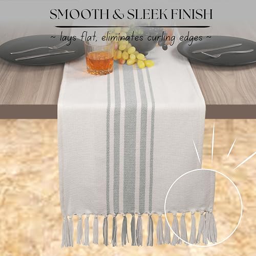 Native Fab Gray Stripe Table Runner - 72 Inches Long Boho Table Covers with Tassels - 100% Cotton, Tight Weave, Non Slip Tablerunner for Dining, Kitchen, Wedding, 14"x72" - Light Grey & White - color: Ash (Light) Grey White, size: 14x72