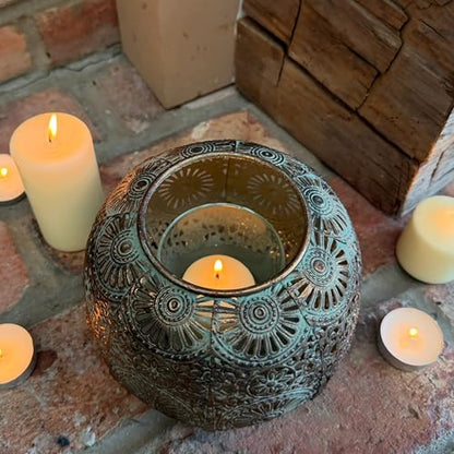 Moroccan Hurricane Candle Holder, Gold, 6.25 x 4.25 Inches