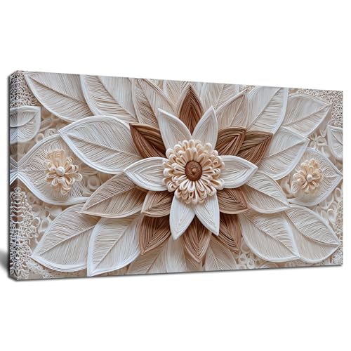 ORKARLUMENT Boho Floral Wall Art White and Brown Canvas Prints 20"X40" - color: white, size: 20"L x 40"W