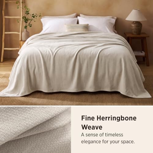 Bedsure 100% Cotton Blanket, Herringbone Weave, Throw XL, Linen Beige - color: 01 - Linen Beige, size: Throw XL