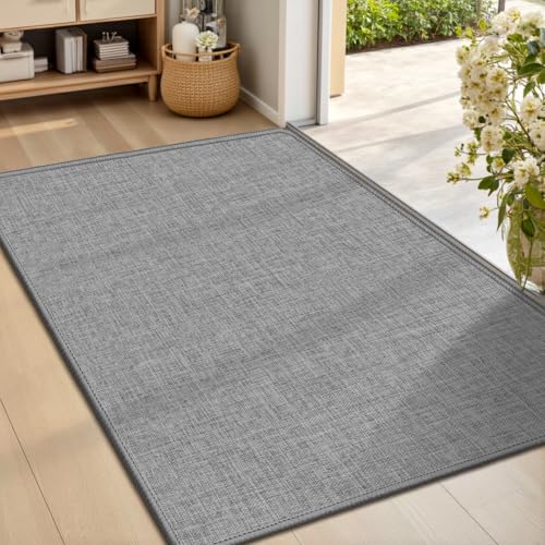 LEKEEPGO Ultra Thin Indoor Door Mat 24"x36", Non Slip Doormats, Grey | Low-Profile, Rubber Backing, Absorbent Door Mat Indoor Entrance, Washable Welcome Dirt Trapper Entry Floor Mat for Front Door - color: Grey, size: 2' X 3' (Rectangular)