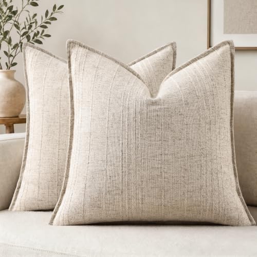 decorUhome Light Khaki Textured Linen Throw Pillow Covers 18x18 Set of 2 - color: Light Khaki, size: 18" x 18" (Pack of 2)
