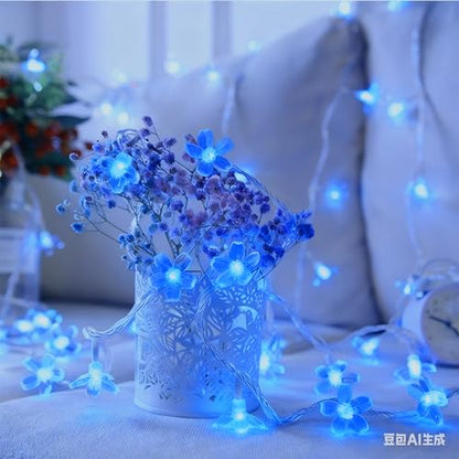 USB & Battery Lighted 10ft 30 LED Decorative Blue Fairy Flower String Light - color: Blue